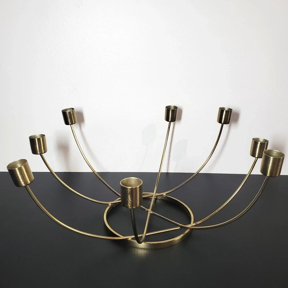 MODERN DESIGN BRASS COLOR 8 CANDLE HOLDER CANDELABRA CIRCLE RING 14